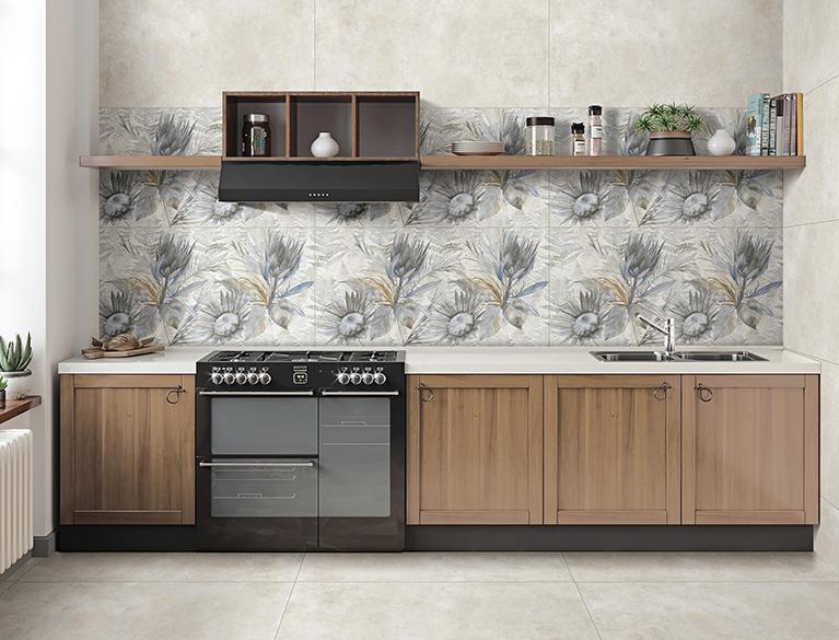 DR Decor Protea Flower Art & DR DGVT Mystery Taupe Grey_600x1200 mm