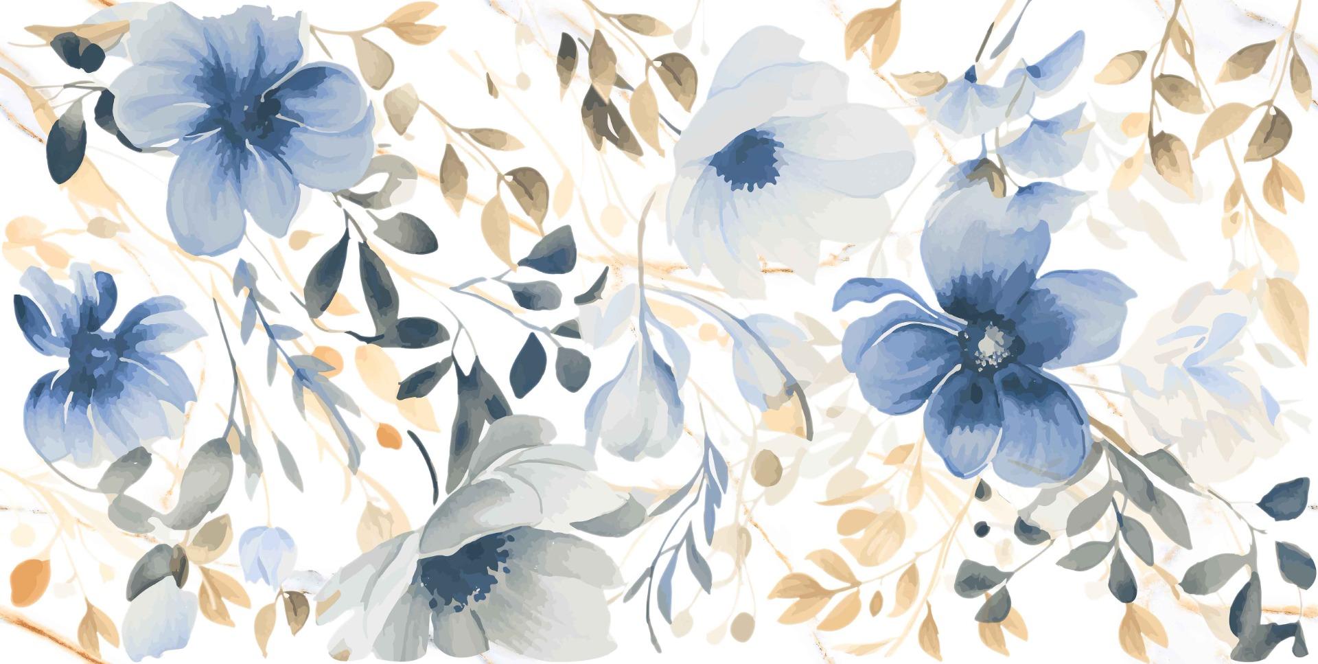 Carving Decor Blue Flower Watercolor