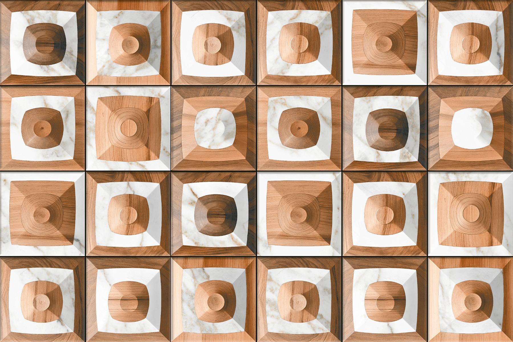 Glossy Finish  1133 Wooden Inlay Calacatta SHG Nevo  Ceramic tile 300x450 mm