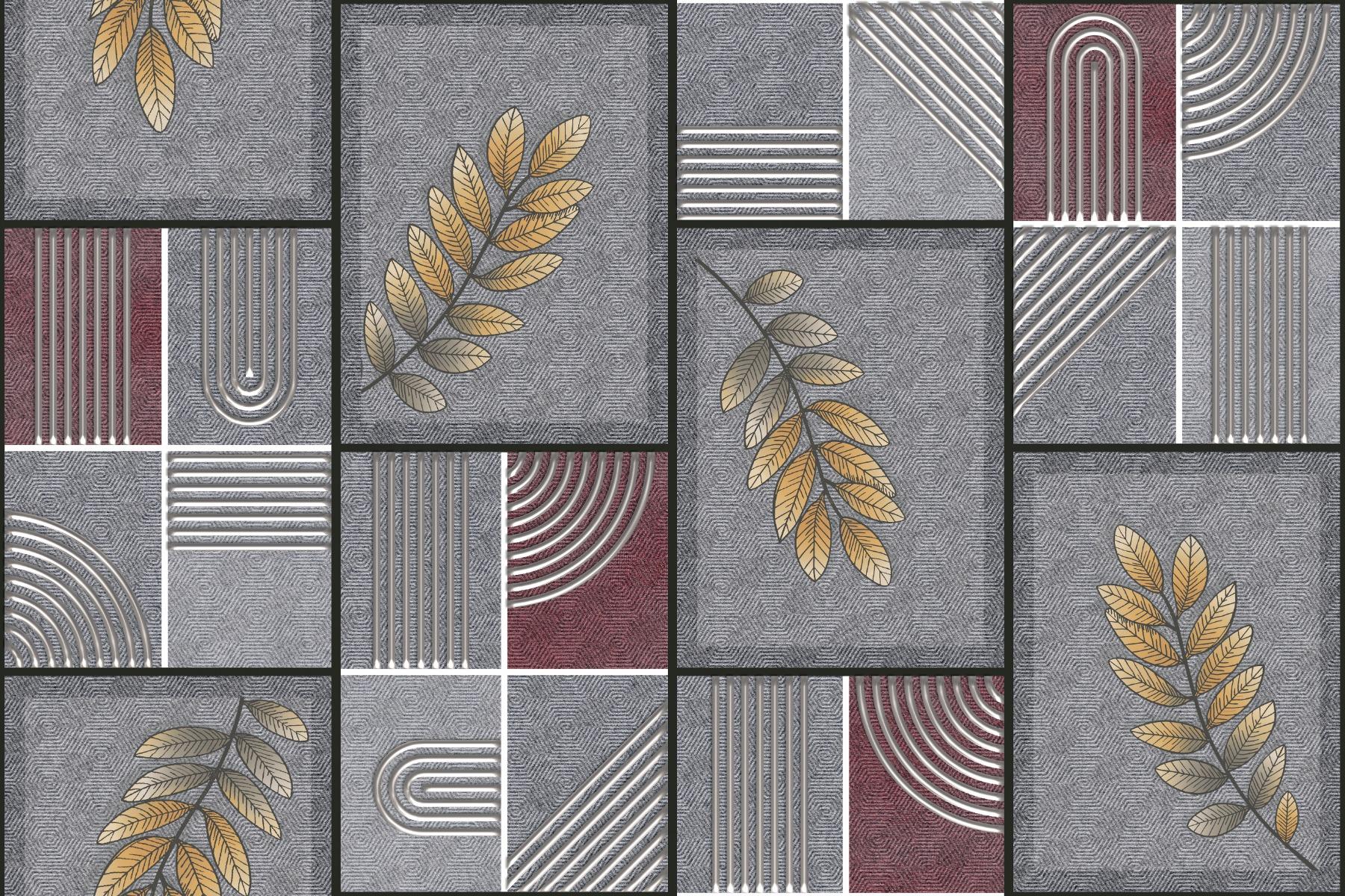 Glossy Finish  1187 Multi Leaf & Line SHG Nevo  Ceramic tile 300x450 mm