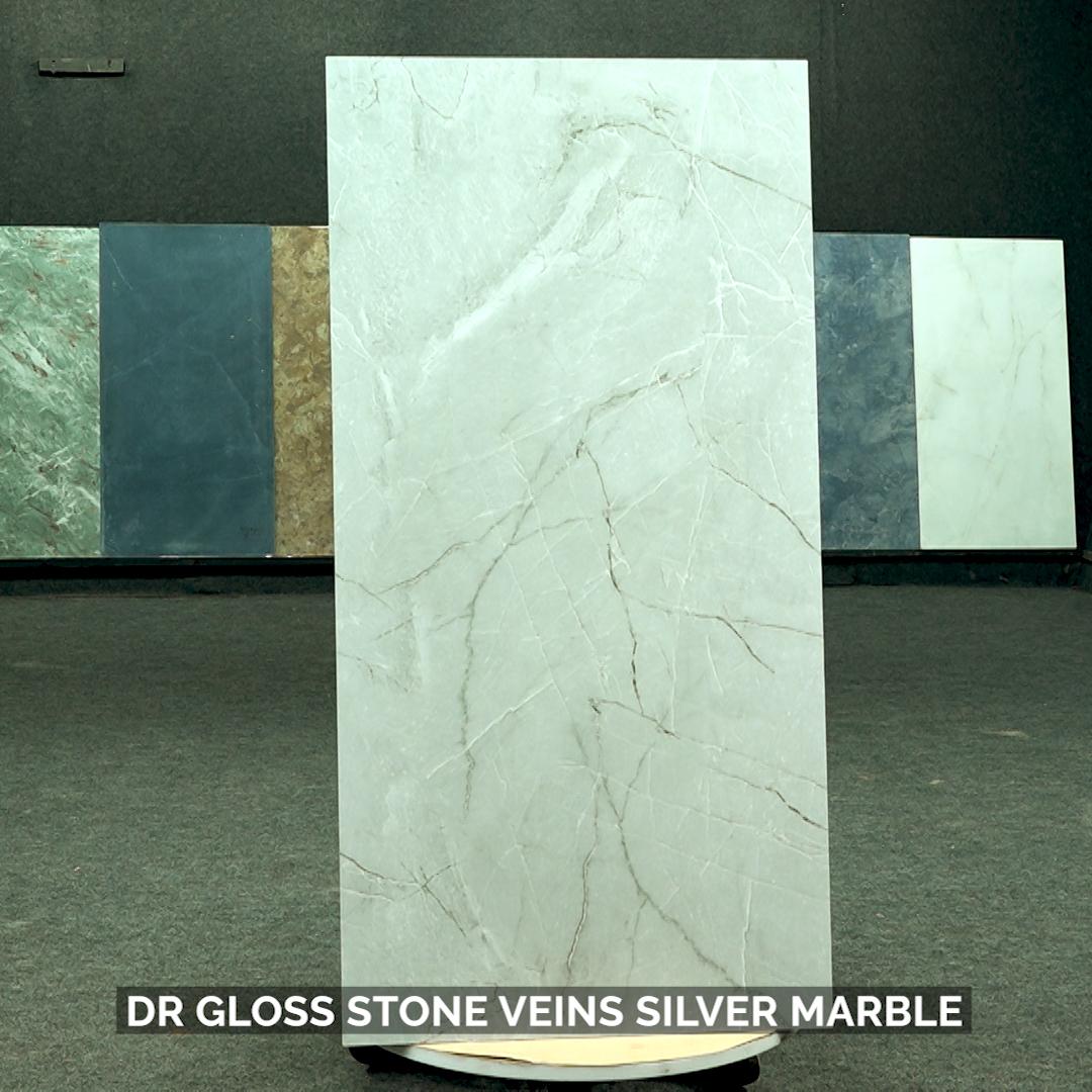 Glossy Finish DR Gloss Stone Veins Silver Marble Glazed Vitrified Tiles 600x1200 mm