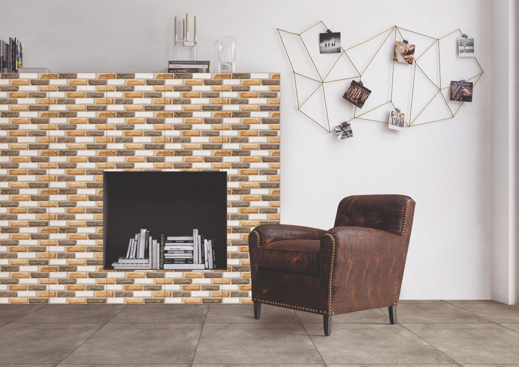 Glossy Finish SEG Slump Block Brown Multi Ceramic tile 300x450 mm