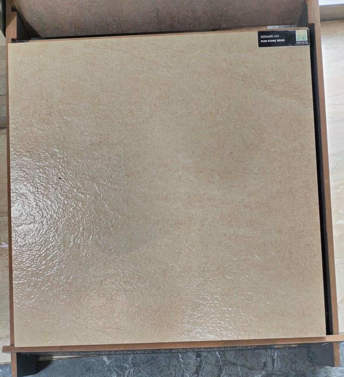 Matte Finish PCM Stone Beige Glazed Vitrified Tiles 600x600 mm
