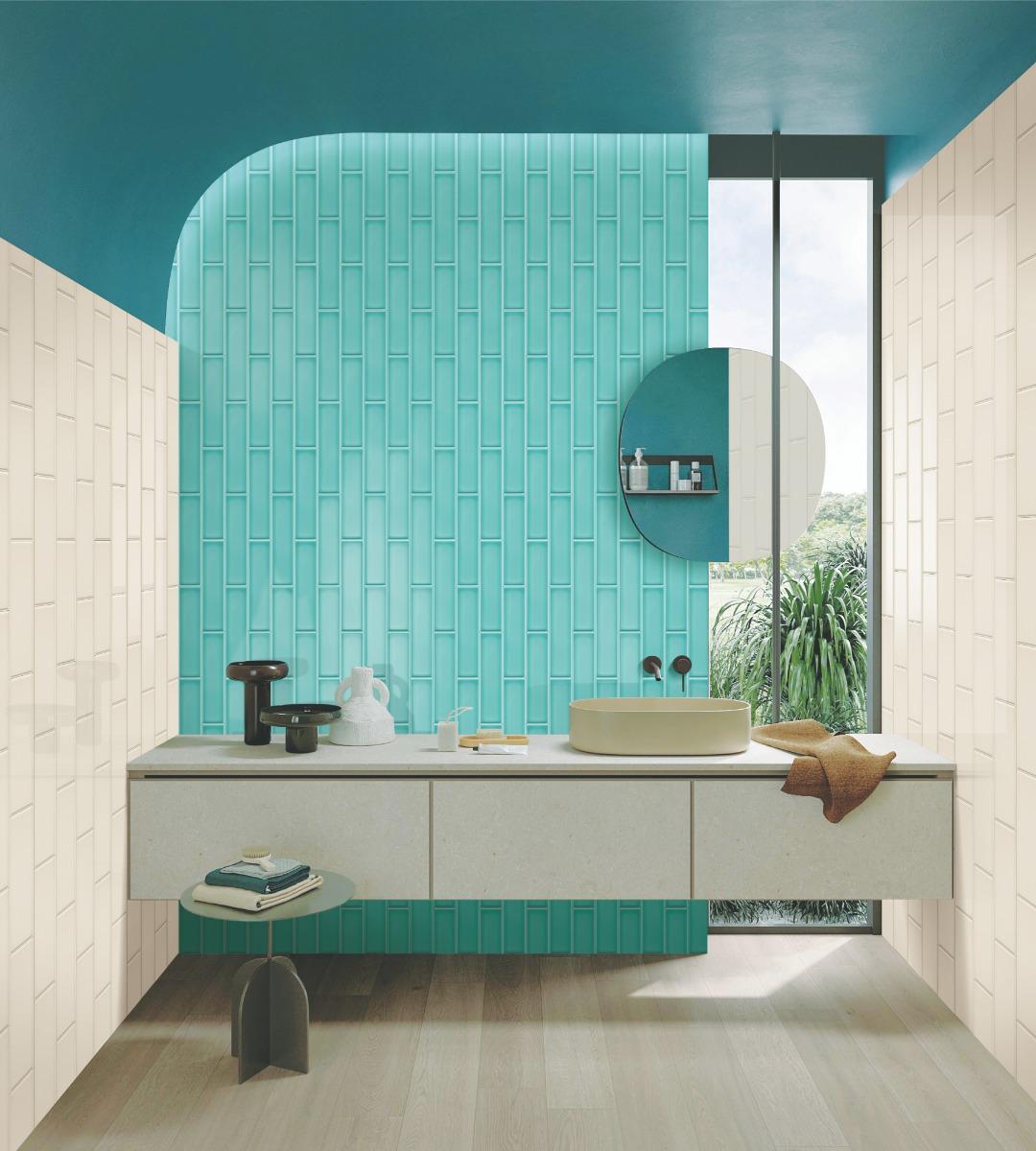 Glossy Finish Aqua Gloss Sandy Subway Ceramic tile 65x260 mm