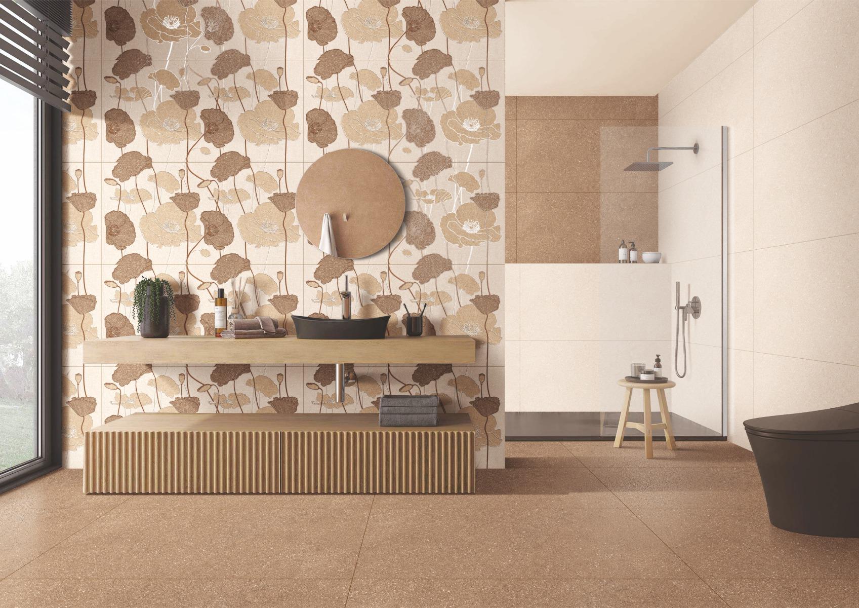 Matte Finish Poppy Breeze Sandstone Wallpaper Highlighter tile 600x1200 mm