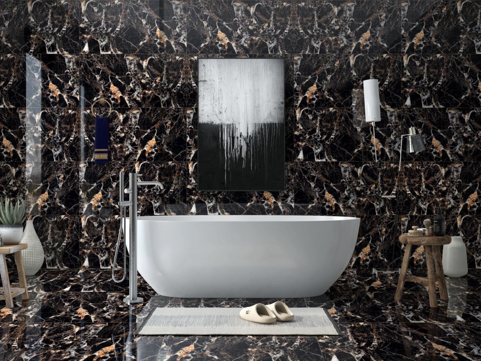 Super Glossy Finish Black Emperador Spider Super Gloss Glazed Vitrified Tiles 600x1200 mm
