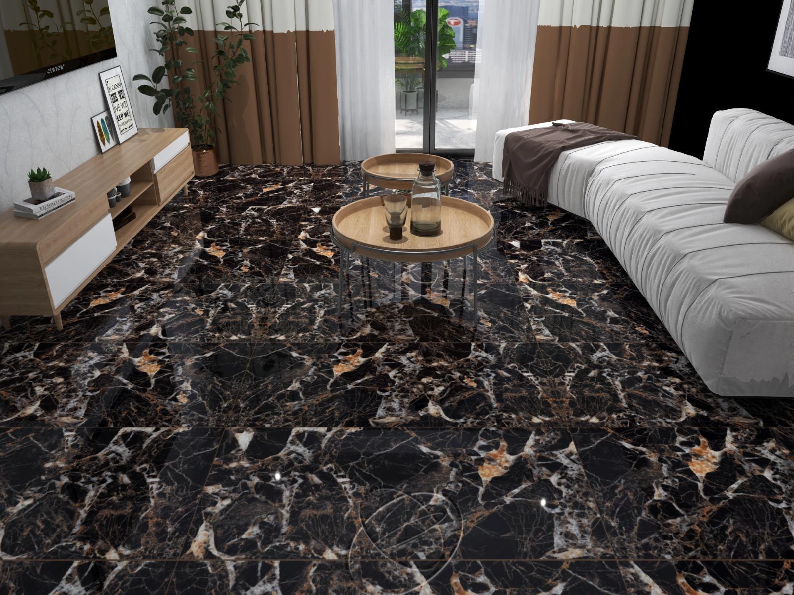 Super Glossy Finish Black Emperador Spider Super Gloss Glazed Vitrified Tiles 600x1200 mm