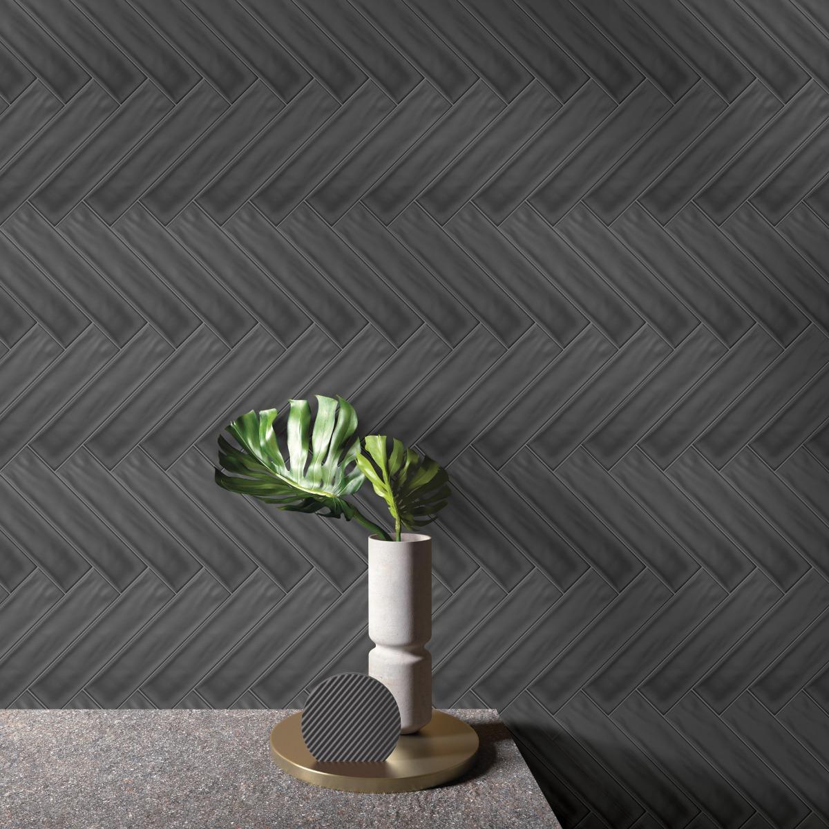 Matte Finish Black Matte Cloudy Subway Ceramic tile 75x300 mm