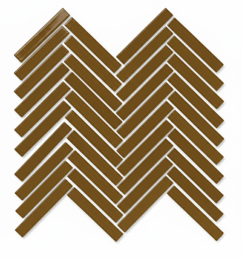 Glossy Finish Brown Gloss Duo Herringbone Ceramic tile 255x270 mm