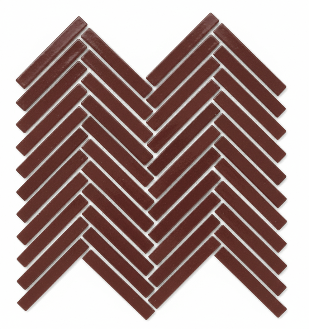 Glossy Finish Burgundy Gloss Duo Herringbone Ceramic tile 255x270 mm