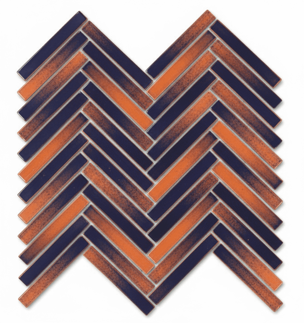 Glossy Finish Burnt Orange Gloss 3D Duo Herringbone Ceramic tile 255x270 mm