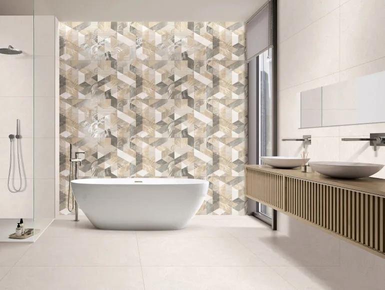 Matte Finish Carving Decor Geometric Line Art Glazed Vitrified Tiles 600x1200 mm