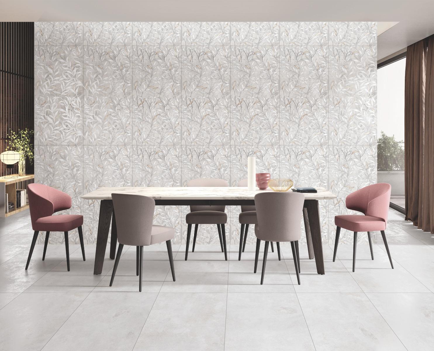 Carving Matte Botanical Cemento Wallpaper Highlighter tile 600x1200 mm