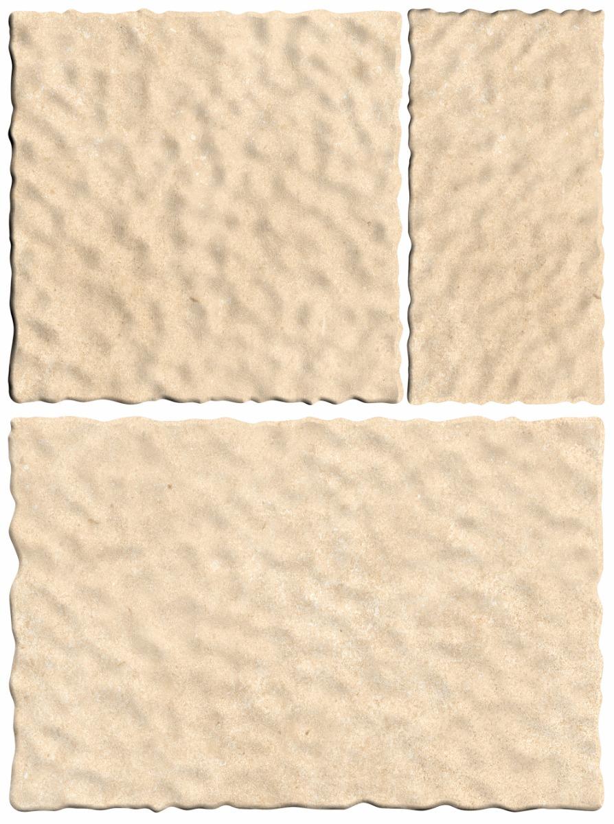 Matte Finish Crema Wavy Edge Modular Vitrified tile 455X305, 305X305,155X305 mm