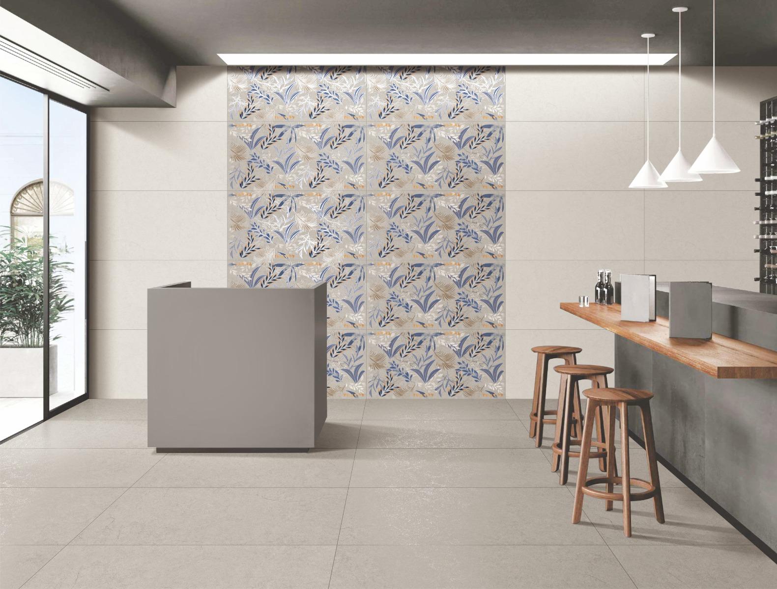Indigo Leaf Stone Wallpaper