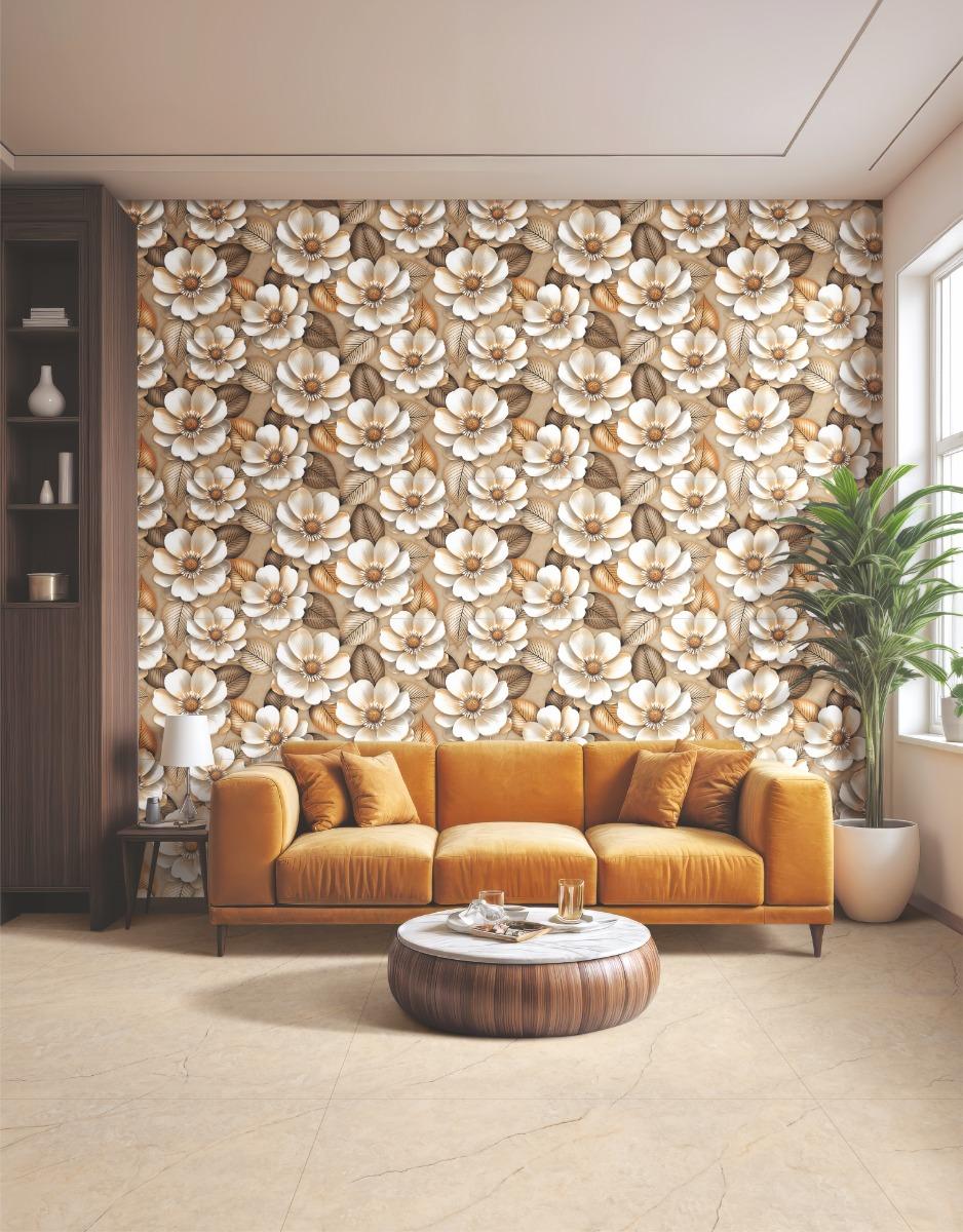 Glossy Finish DR Camellia Gold Sinker Wallpaper Glazed Vitrified Tiles 600x1200 mm