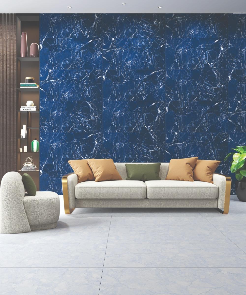 Super Glossy Finish DR Super Gloss Marquina Blue Glazed Vitrified Tiles 600x1200 mm