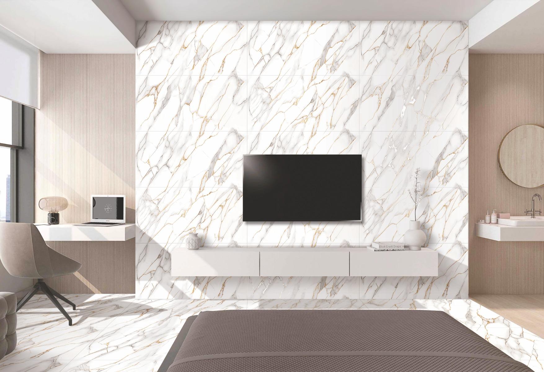 Matte Finish Gold Vein Calacatta Carving Endless Porcelain tile 600x1200 mm