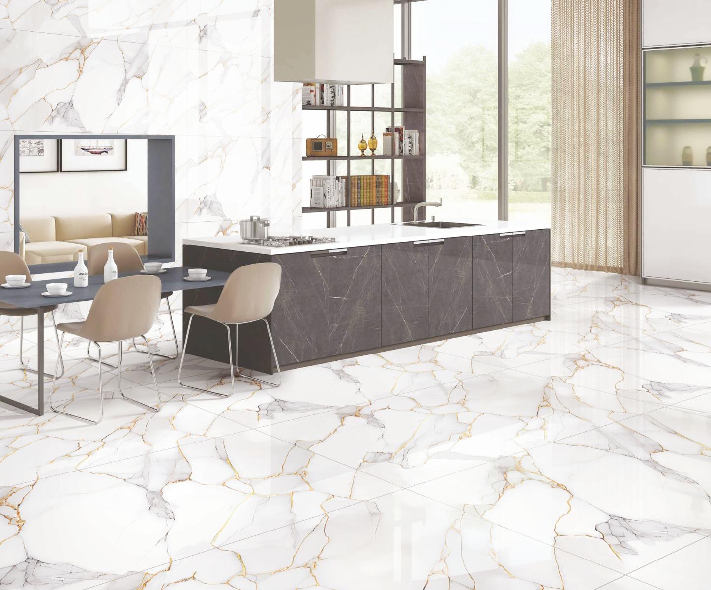 Glossy Finish Golden Sienna Marble Gloss Glazed Vitrified Tiles Floor Tiles