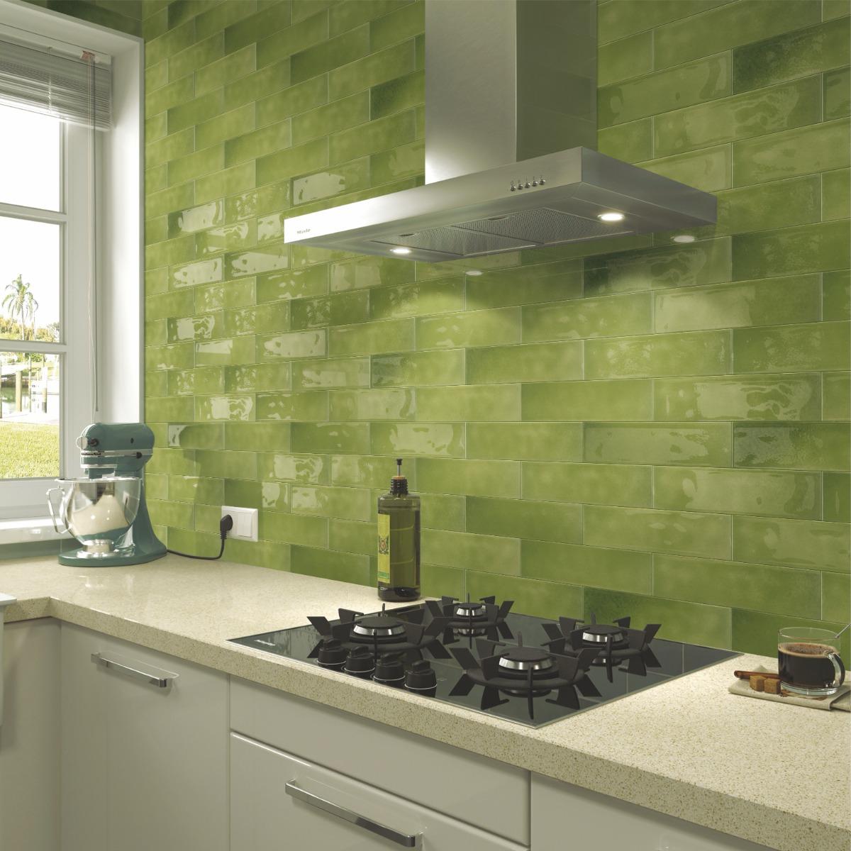 Glossy Finish Green Gloss Fresco Subway Ceramic tile 65x260 mm