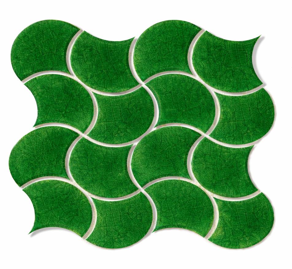 Glossy Finish Green Gloss 3D Fishscale Waves Ceramic tile 272x272 mm