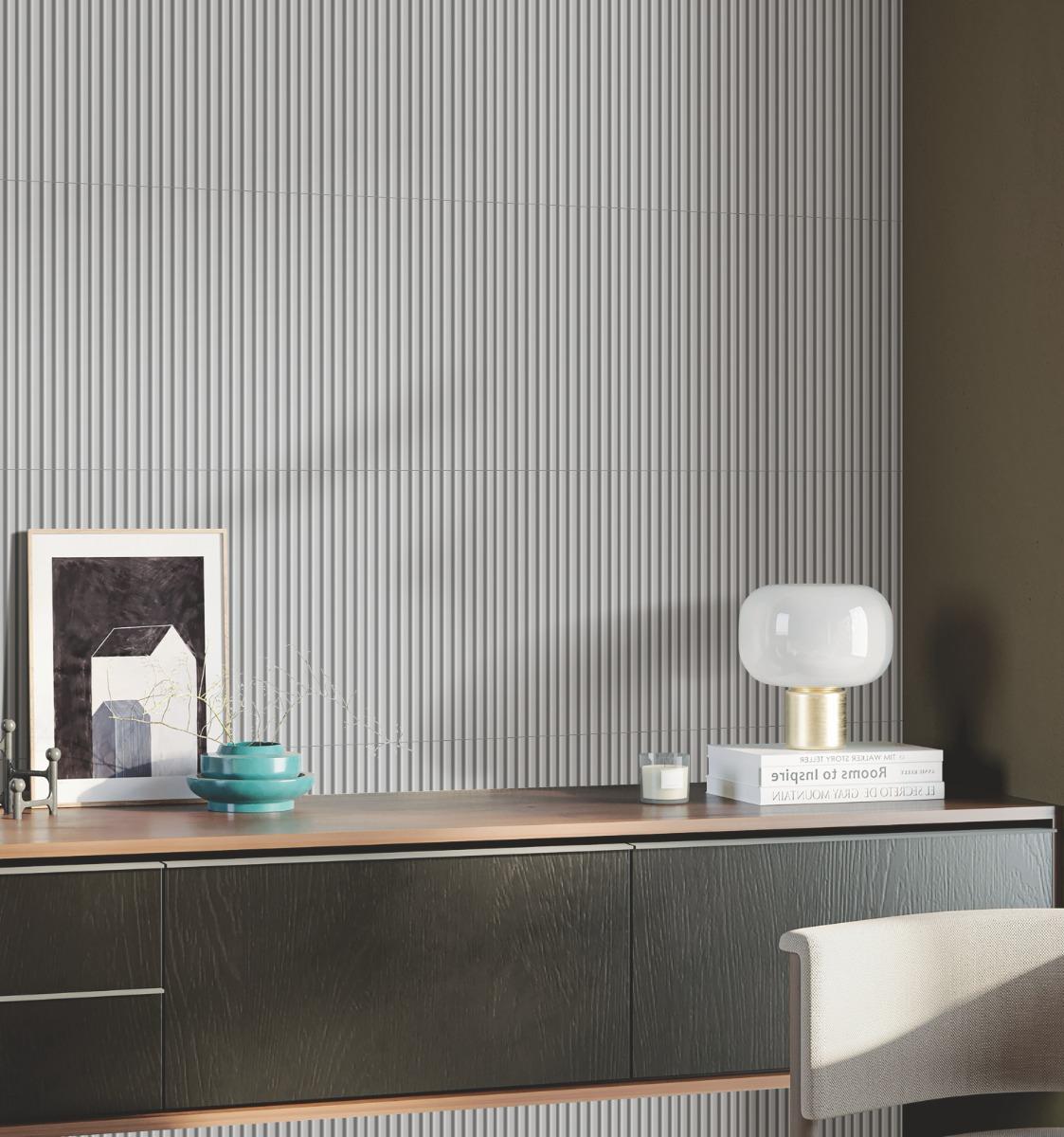 Matte Finish Grey Matte Ridges Subway Ceramic tile 75x300 mm