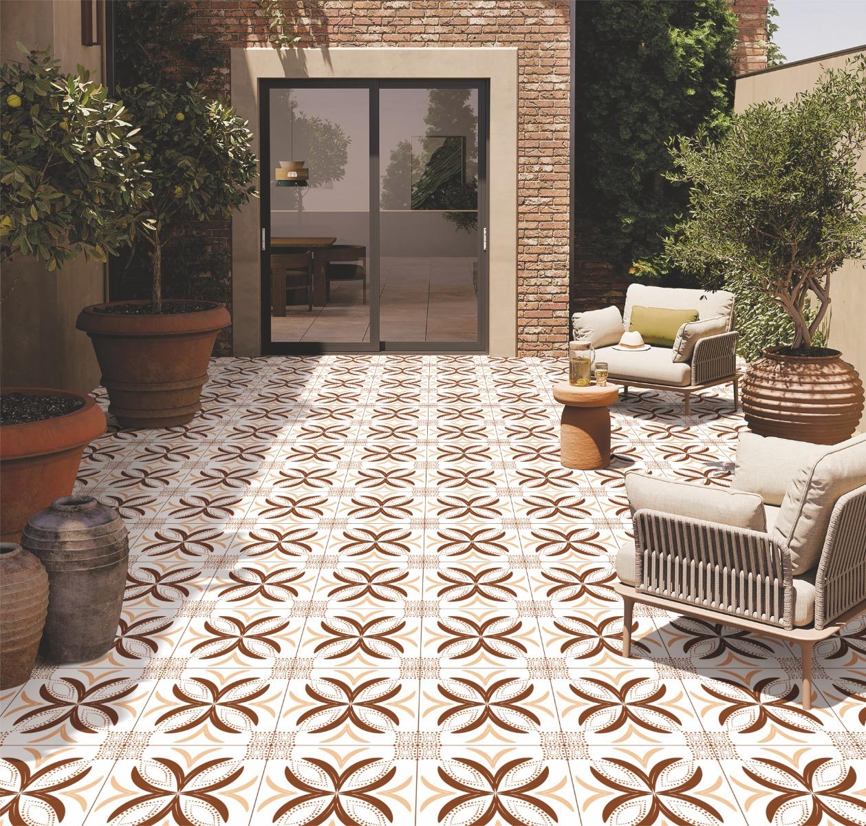 false HP Cotto Floral Medallion Digital Paver tile 300x300 mm