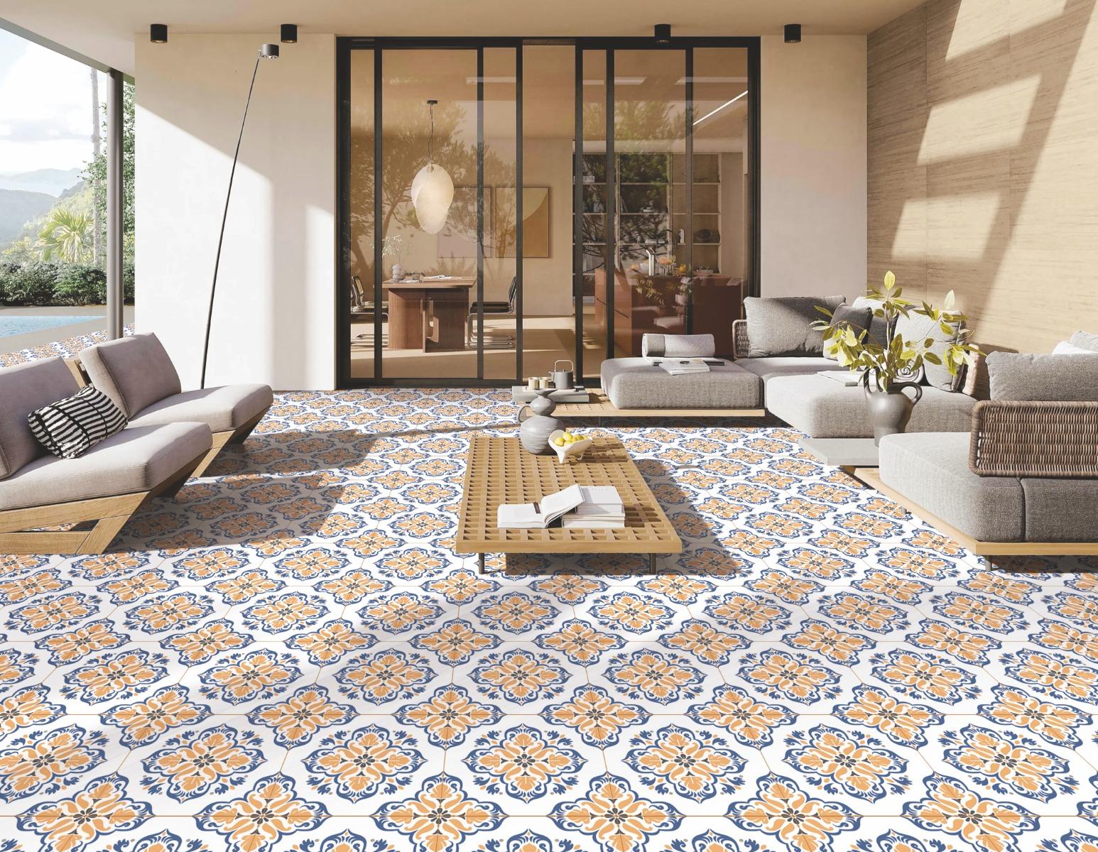 false HP Royal Filigree Azul  Digital Paver tile 300x300 mm