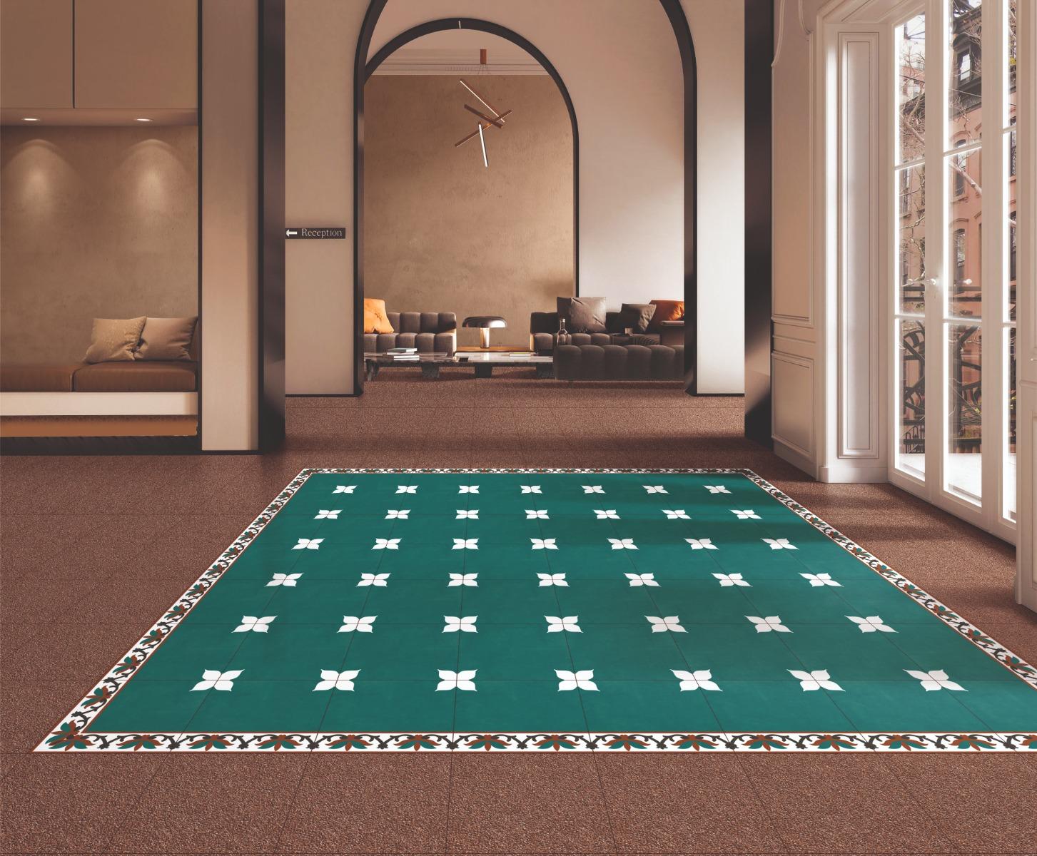 false HP Teal Floret Digital Paver tile 300x300 mm