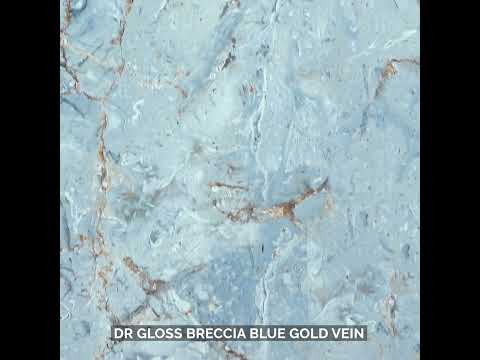 Glossy Finish DR Gloss Breccia Blue Gold Vein Glazed Vitrified Tiles 600x1200 mm