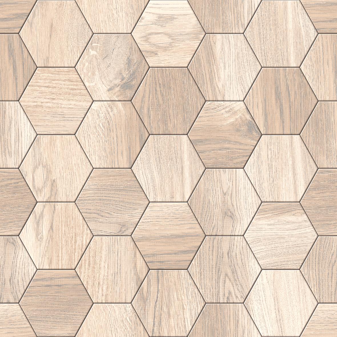 Matte Finish HRP Beige Hexagon Wood Pavers tile 400x400 mm