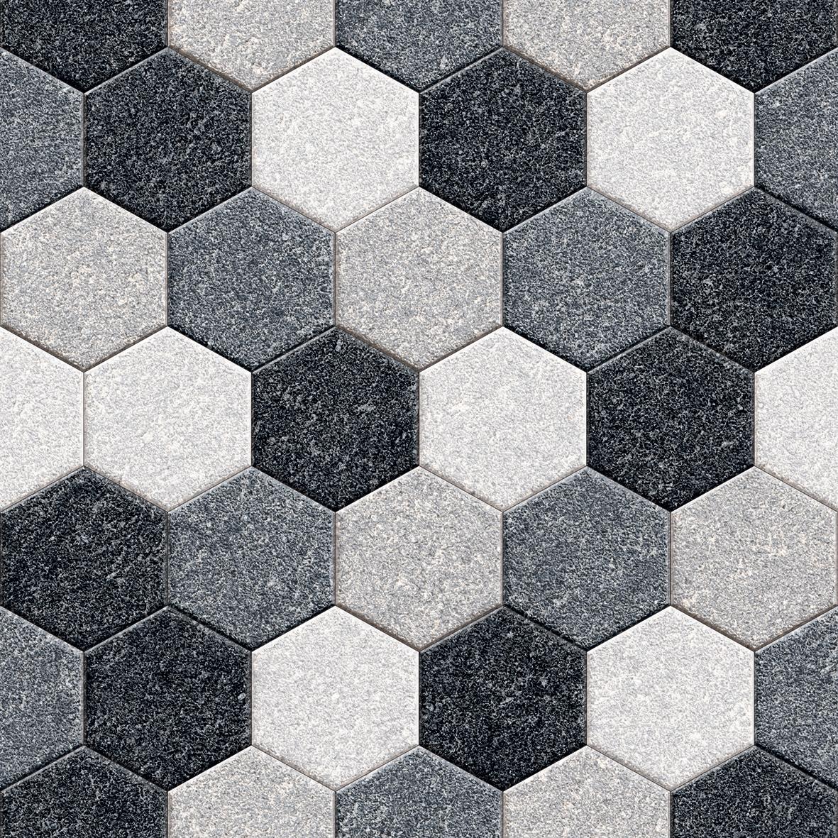 Matte Finish HRP Grey Multi Hexagon Stone Pavers tile 400x400 mm