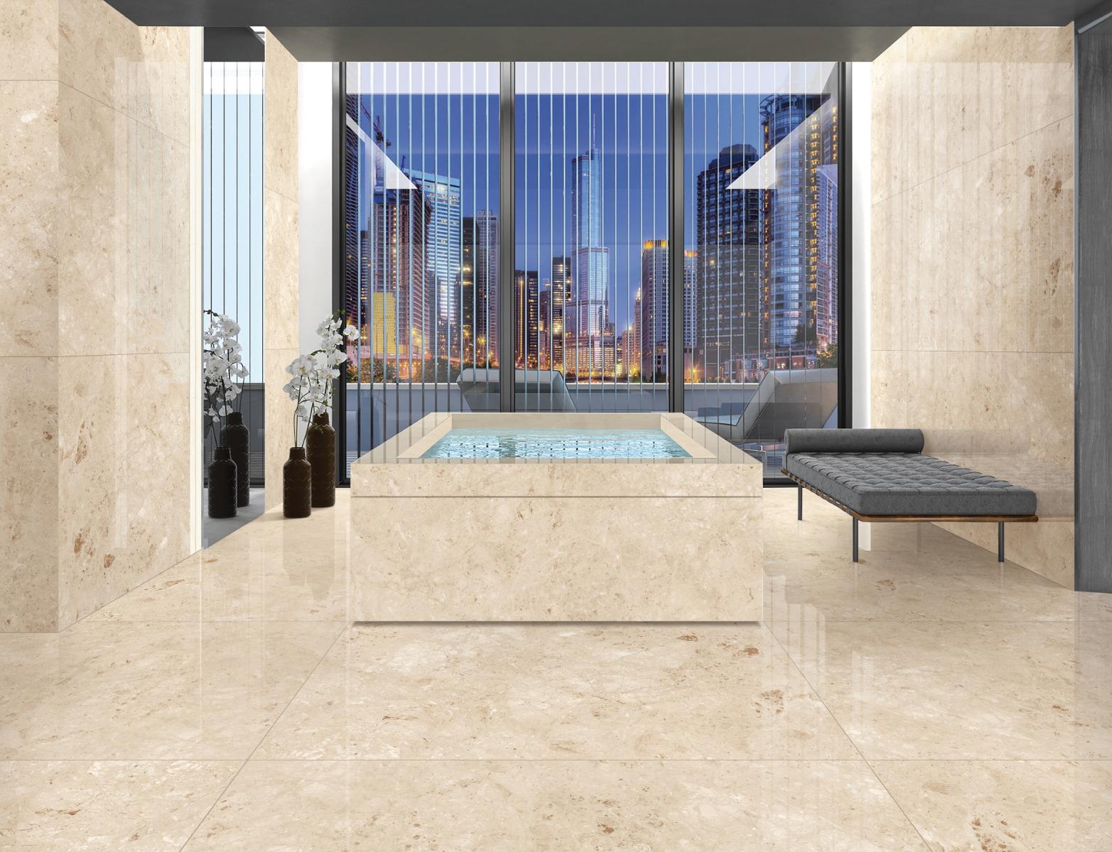 Glossy Finish HVY PGVT Breccia Marble Beige Glazed Vitrified Tiles Floor Tiles