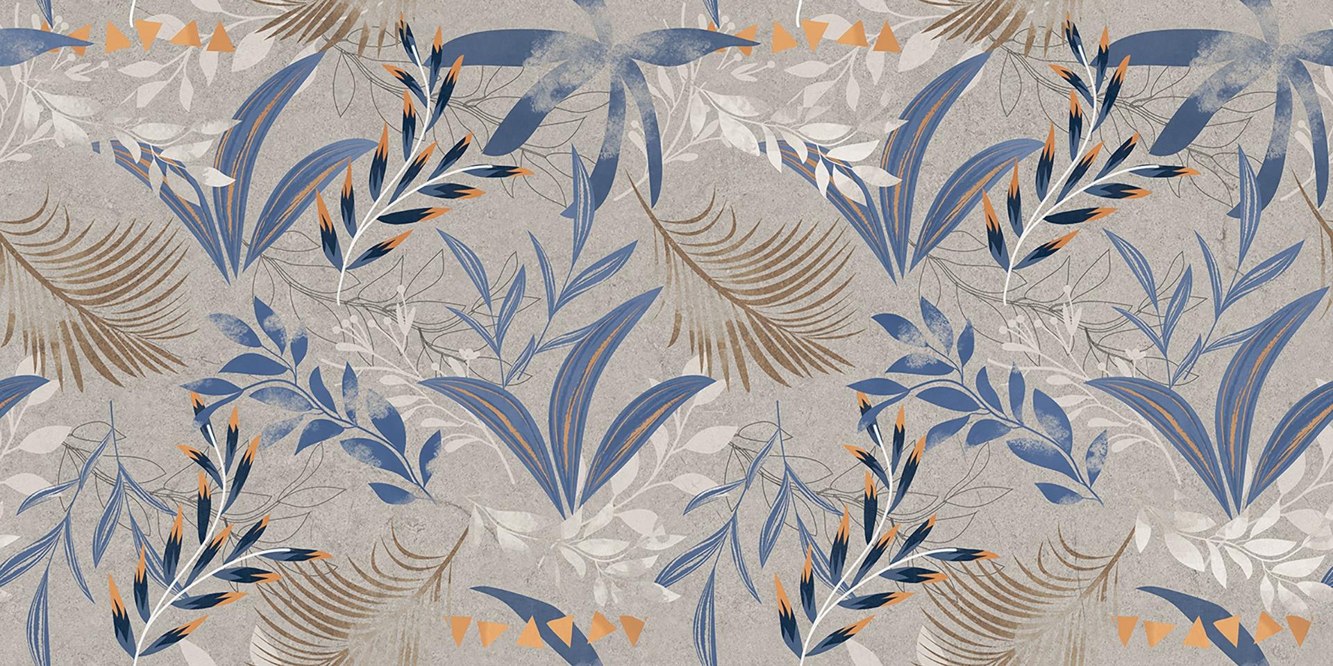 Indigo Leaf Stone Wallpaper