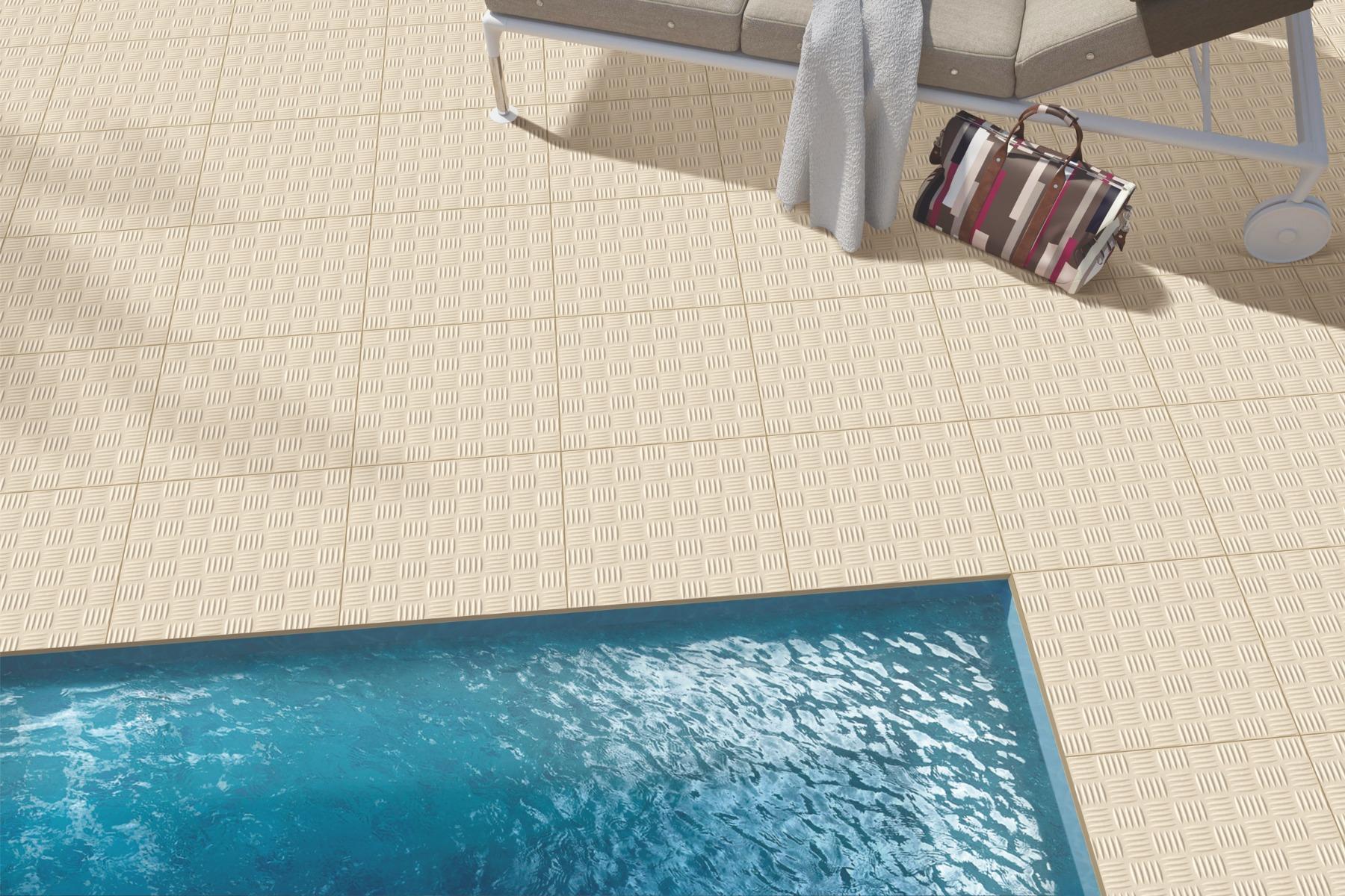 Matte Finish Ivory Ridged Vitripark Vitrified tile 300x300 mm