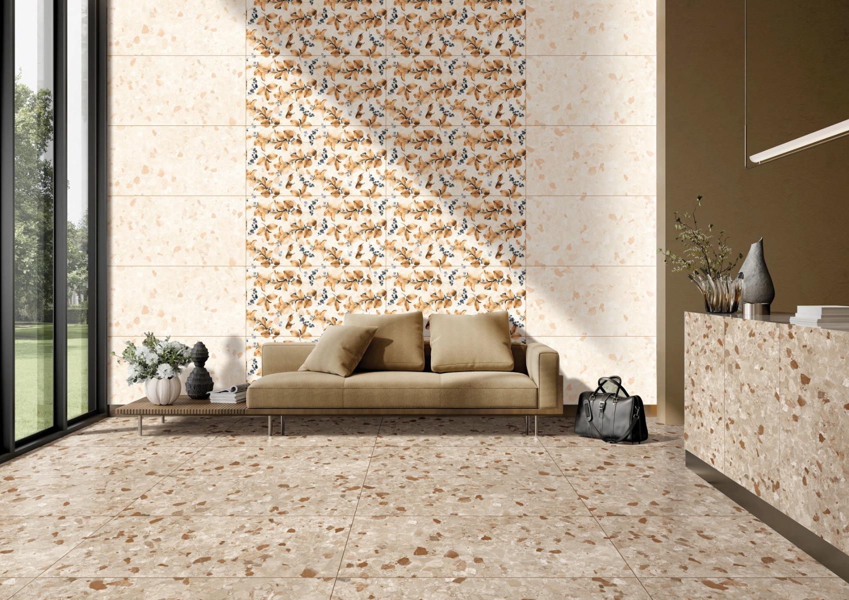 Matte Finish Latte Terrazzo GHR Matte Glazed Vitrified Tiles 600x1200 mm