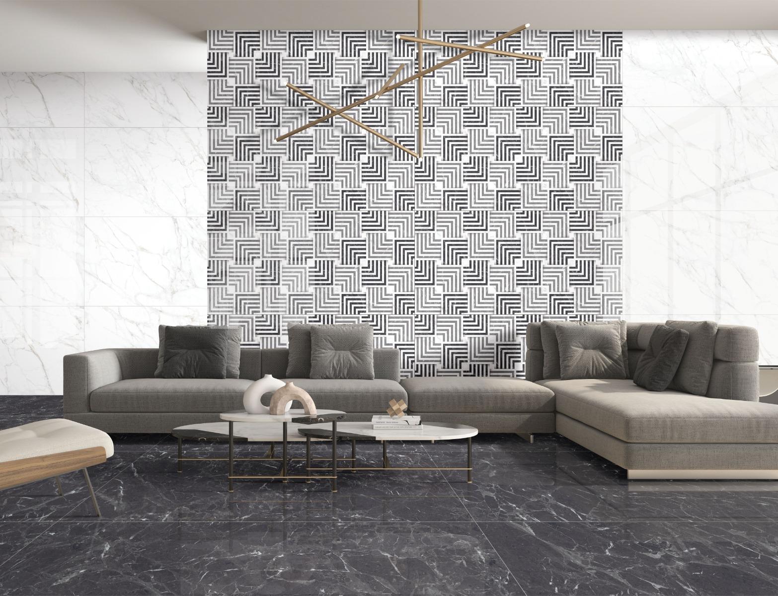 Glossy Finish Marquina Storm Gloss Glazed Vitrified Tiles Floor Tiles