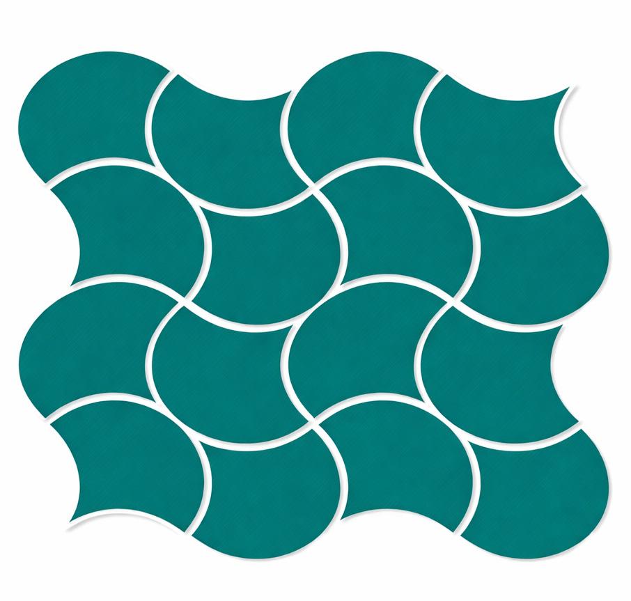 Matte Finish Matte Teal Blue Fishscale Waves Ceramic tile 272x272 mm