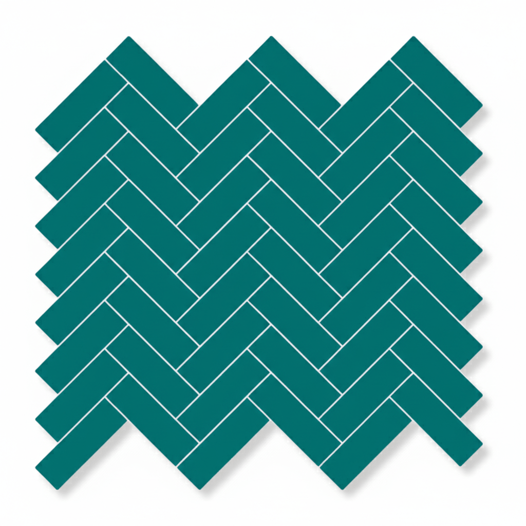 Matte Finish Matte Teal Blue Tri Herringbone Ceramic tile 282x315 mm