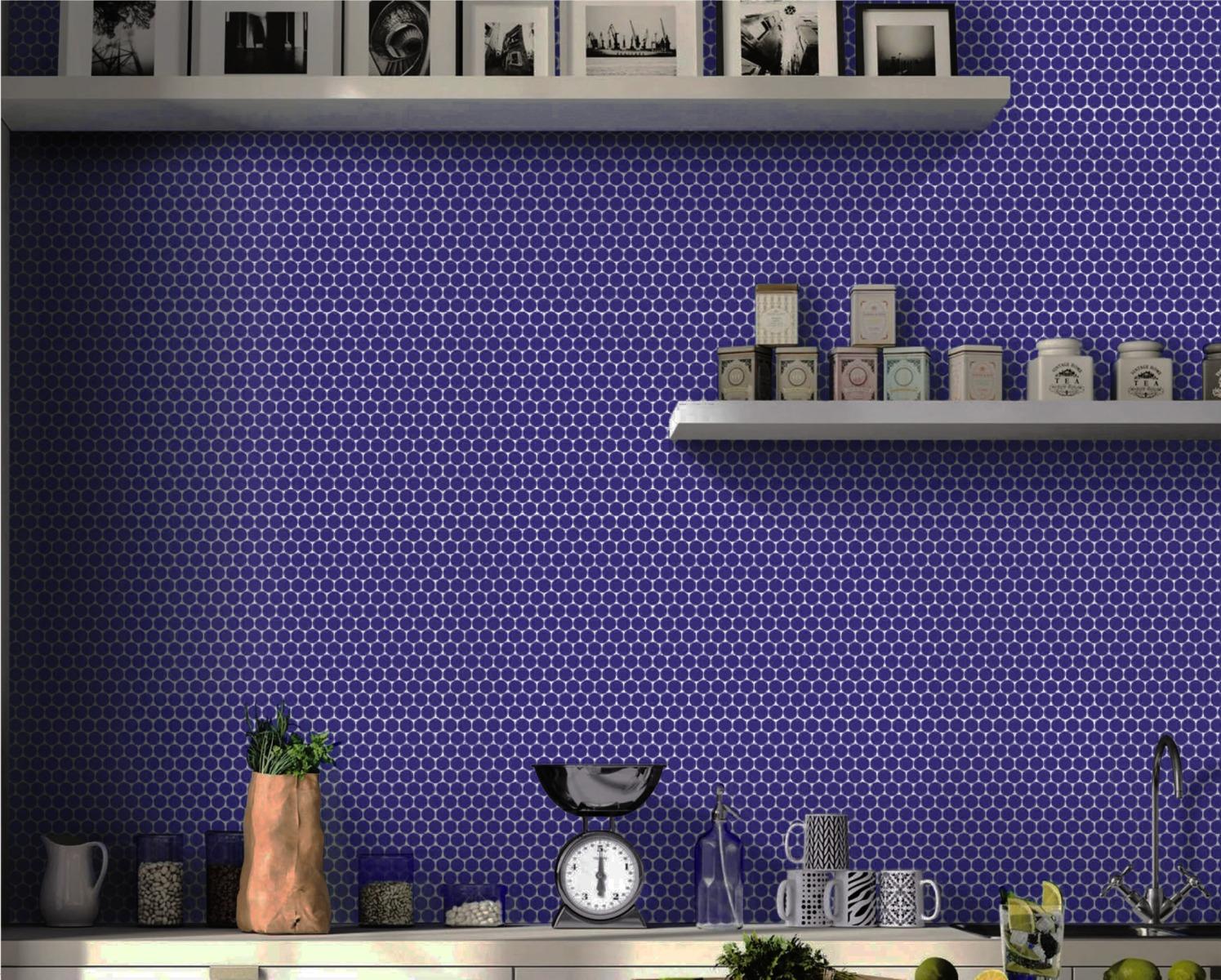 Matte Finish Matte Navy Blue Penny Round Ceramic tile 294x313 mm