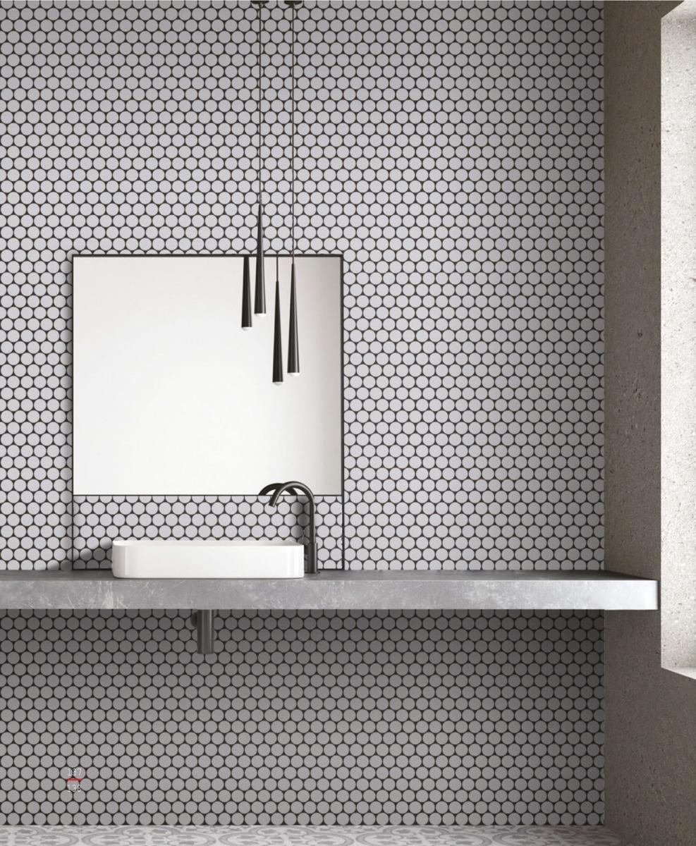 Matte Finish Matte Steel Penny Round Ceramic tile 294x313 mm