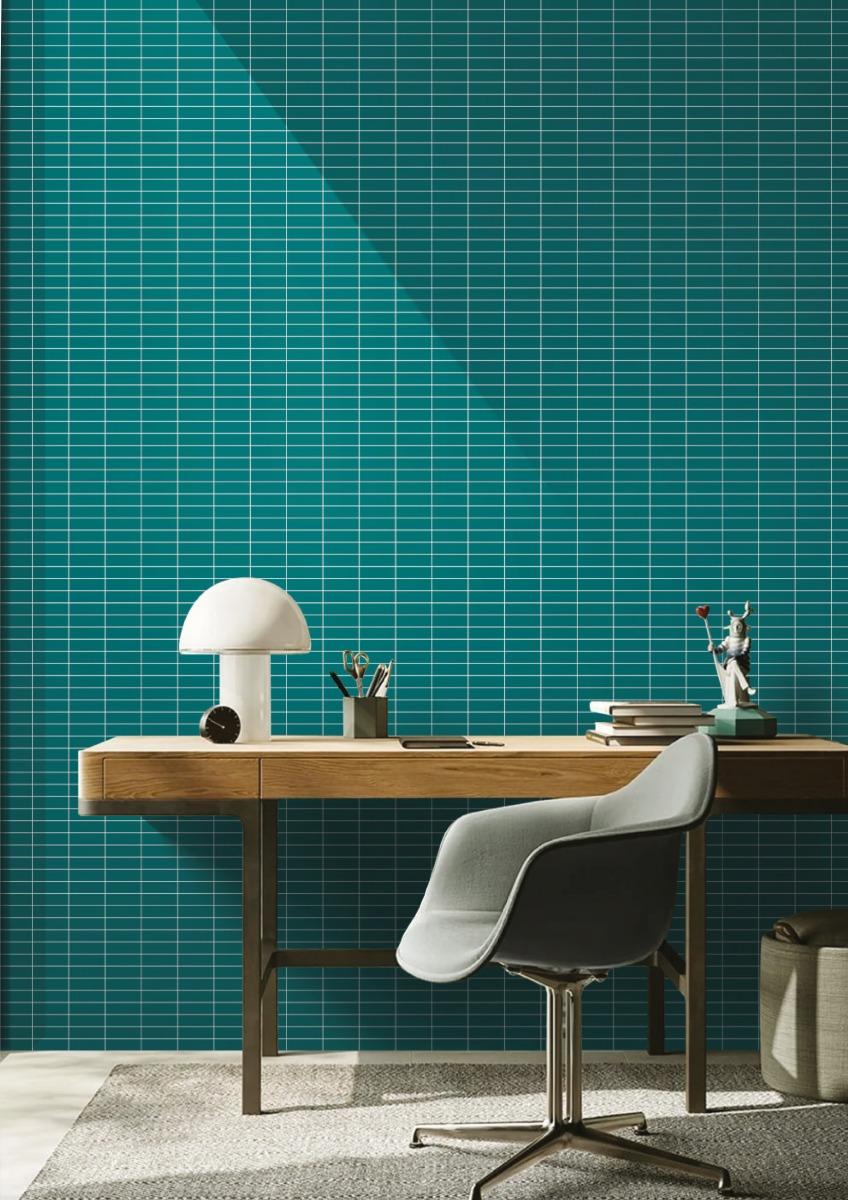 Matte Finish Matte Teal Blue Stacked Brick Ceramic tile 298x298 mm