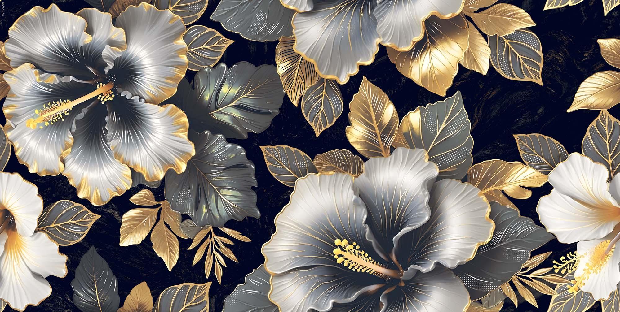 Super Glossy Finish Midnight Lilly Super Gloss Wallpaper Vitrified tile 600x1200 mm