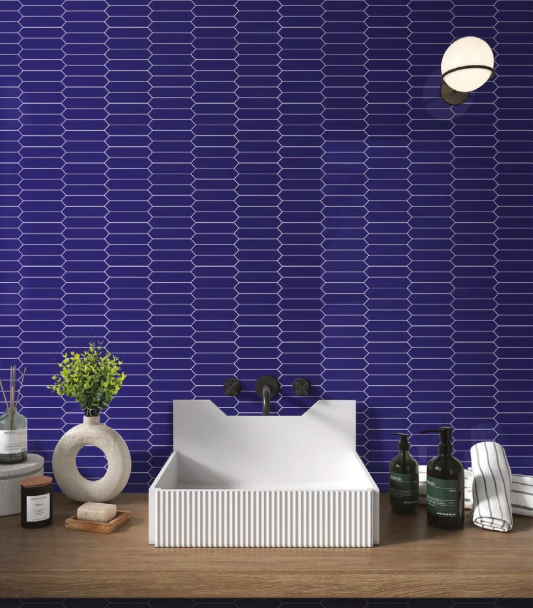 Glossy Finish Mini Picket Navy Blue Gloss Ceramic tile 275x300 mm