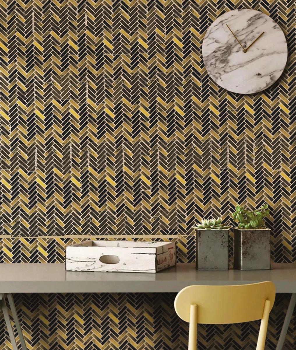 Glossy Finish Mocha Gold Gloss 3D Quad Herringbone Ceramic tile 275x282 mm