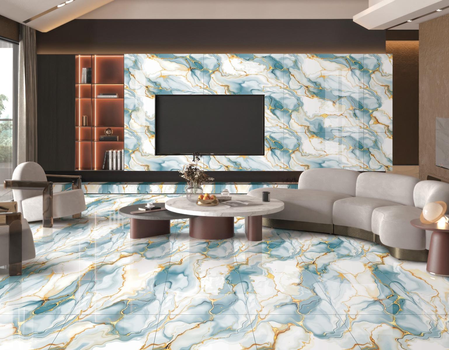 Glossy Finish Molten Gold Aqua Endless Gloss Vitrified tile 600x1200 mm