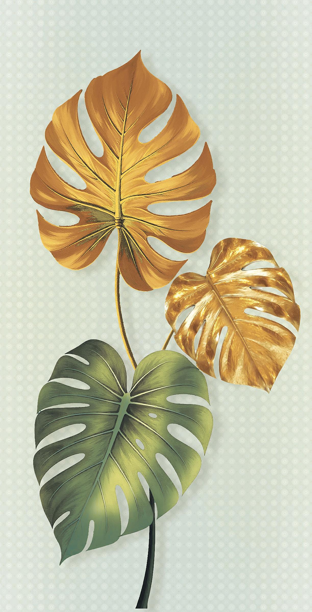 Carving Finish Monstera Leaves Carving Poster Glazed Vitrified Tiles 600x1200 mm