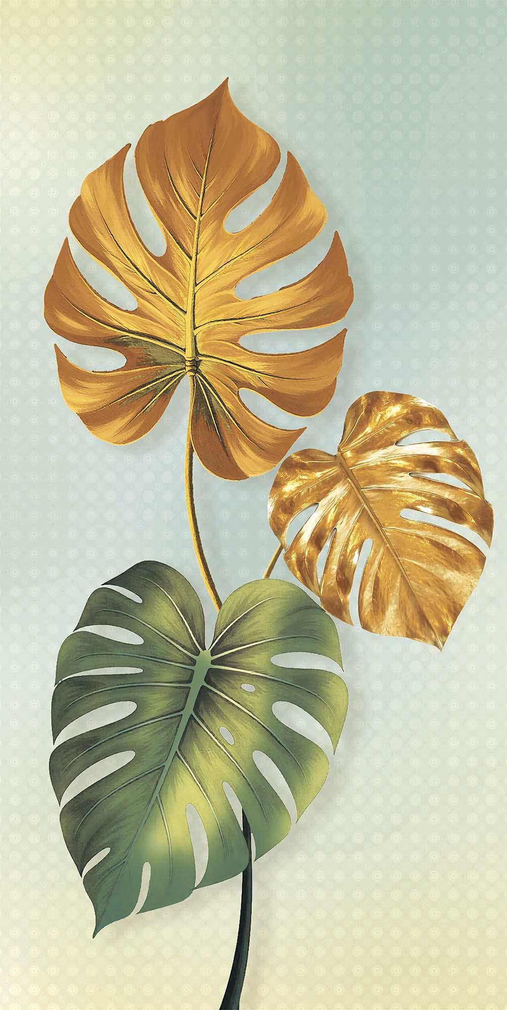 Carving Finish Monstera Leaves Carving Poster Vitrified tile 600x1200 mm