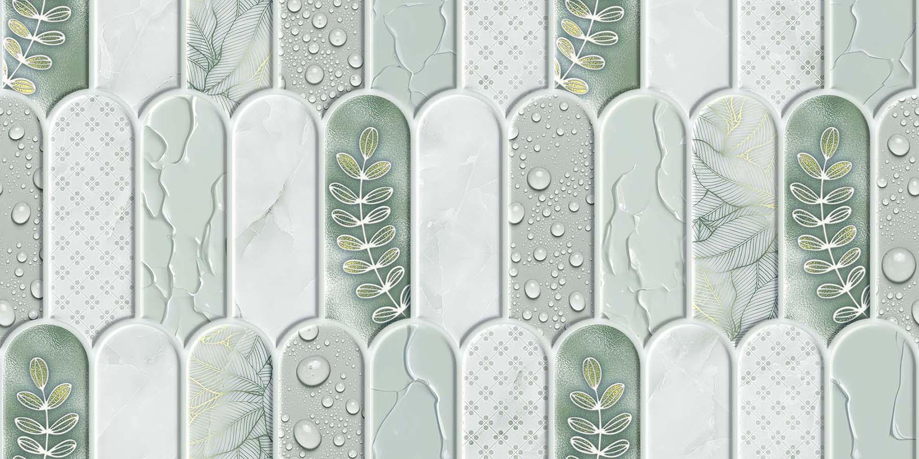 Carving Finish Morning Dewdrops Lime Carving Wallpaper Vitrified tile 600x1200 mm