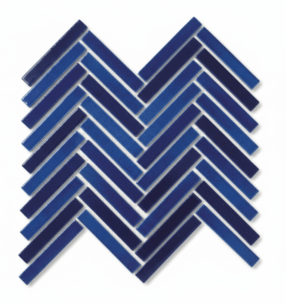 Glossy Finish Multi Blue Gloss 3D Duo Herringbone Ceramic tile 255x270 mm